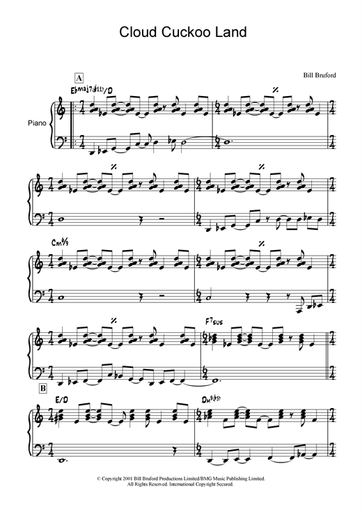 Preview Bill Bruford Cloud Cuckoo Land Rock sheet music, notes and chords for Double Bass, SKU: 19063 sheet music, piano notes, chords, guitar tabs, score, transpose, transcribe, how to play, guide, download, learn, tutorial, progression, song, artist, awards, billboard, mtv, vh1, tour, single, album, release