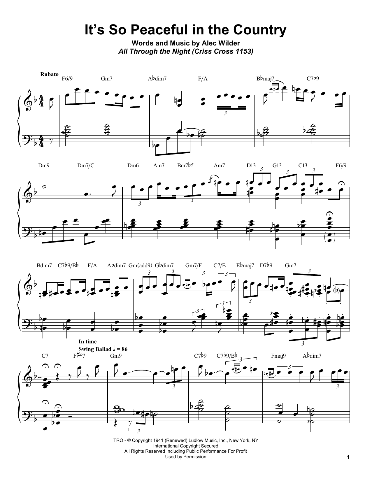 Preview Bill Charlap It's So Peaceful In The Country Jazz sheet music, notes and chords for Piano Transcription, SKU: 196685 sheet music, piano notes, chords, guitar tabs, score, transpose, transcribe, how to play, guide, download, learn, tutorial, progression, song, artist, awards, billboard, mtv, vh1, tour, single, album, release
