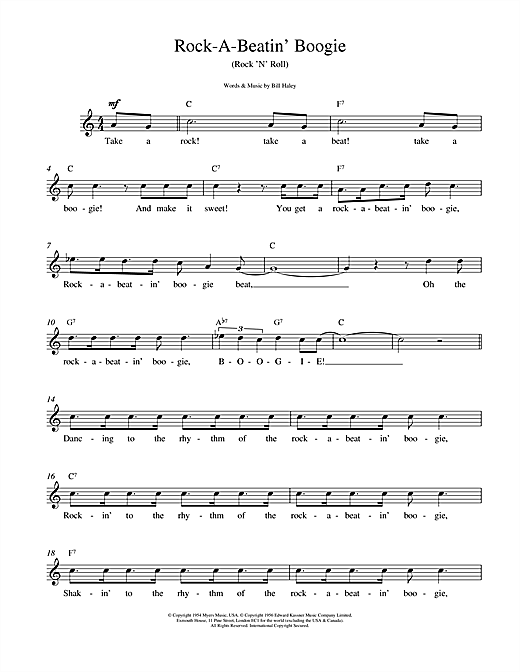 Download Bill Haley Rock A Beatin Boogie sheet music and printable PDF score & Rock N Roll music notes
