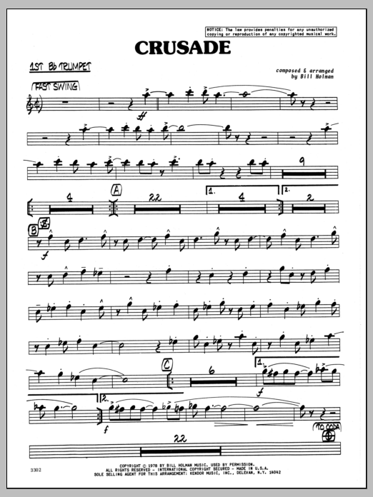 Download Bill Holman Crusade - 1st Bb Trumpet sheet music and printable PDF score & Jazz music notes