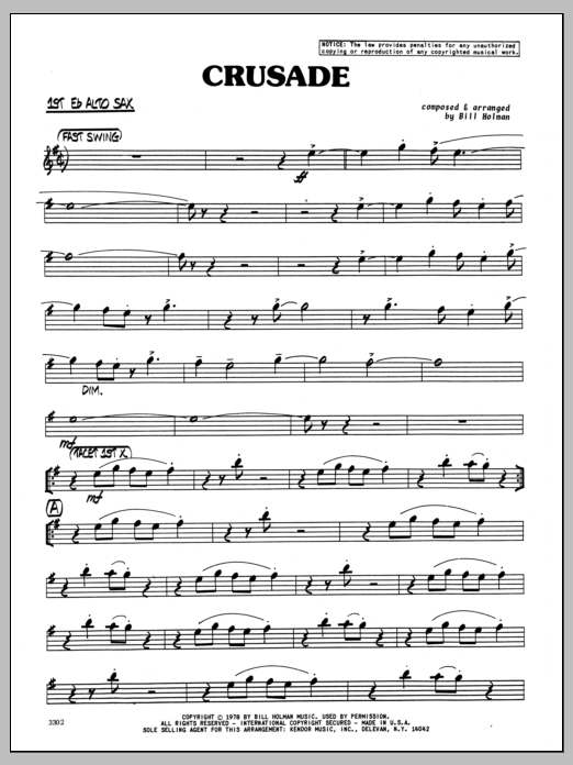 Download Bill Holman Crusade - 1st Eb Alto Saxophone sheet music and printable PDF score & Jazz music notes