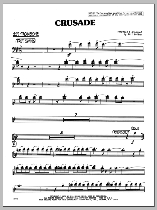 Download Bill Holman Crusade - 1st Trombone sheet music and printable PDF score & Jazz music notes