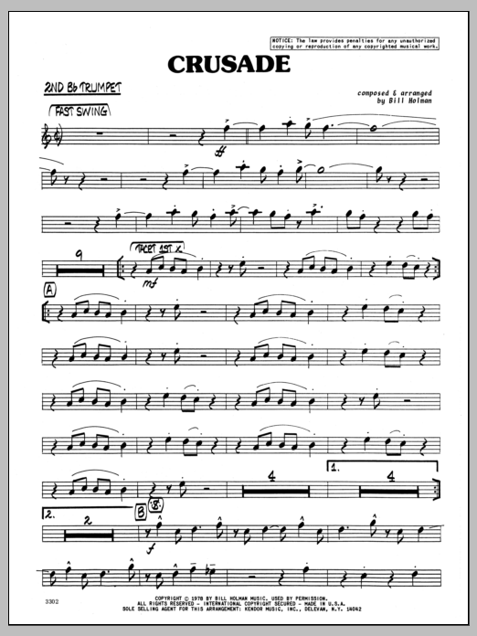 Download Bill Holman Crusade - 2nd Bb Trumpet sheet music and printable PDF score & Jazz music notes