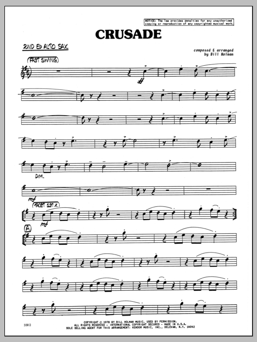 Download Bill Holman Crusade - 2nd Eb Alto Saxophone sheet music and printable PDF score & Jazz music notes