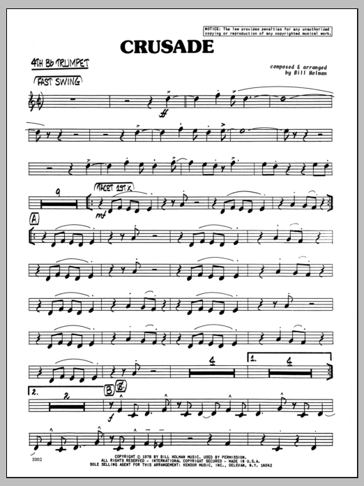Download Bill Holman Crusade - 4th Bb Trumpet sheet music and printable PDF score & Jazz music notes