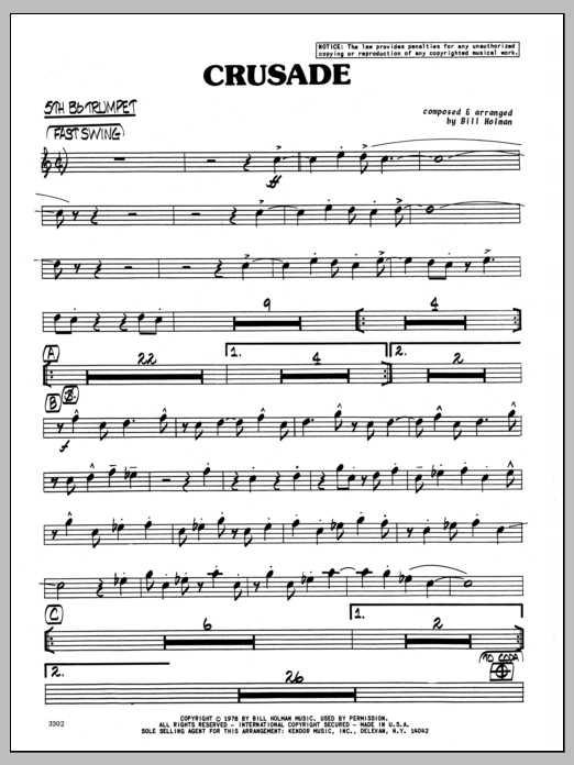 Download Bill Holman Crusade - 5th Bb Trumpet sheet music and printable PDF score & Jazz music notes
