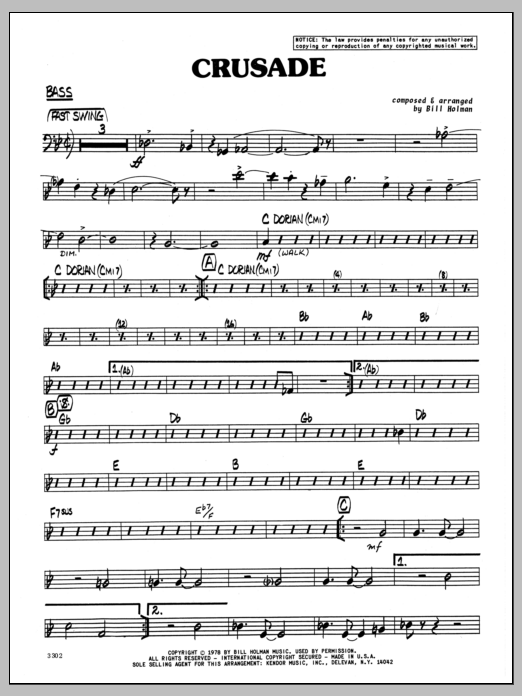 Download Bill Holman Crusade - Bass sheet music and printable PDF score & Jazz music notes