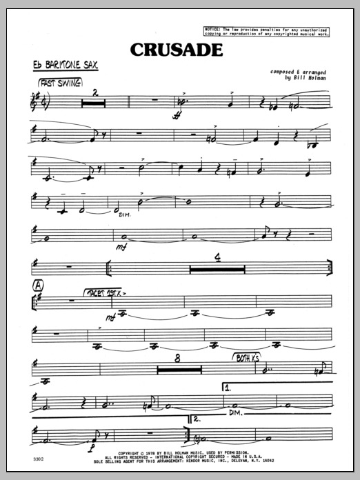 Download Bill Holman Crusade - Eb Baritone Sax sheet music and printable PDF score & Jazz music notes