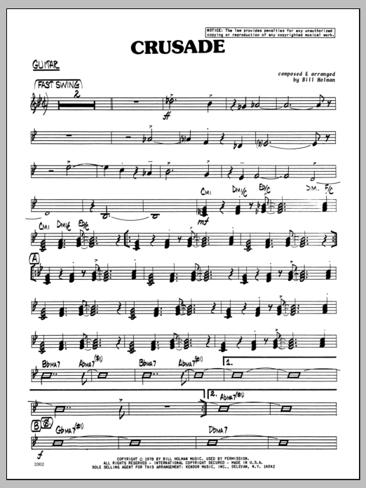 Download Bill Holman Crusade - Guitar sheet music and printable PDF score & Jazz music notes