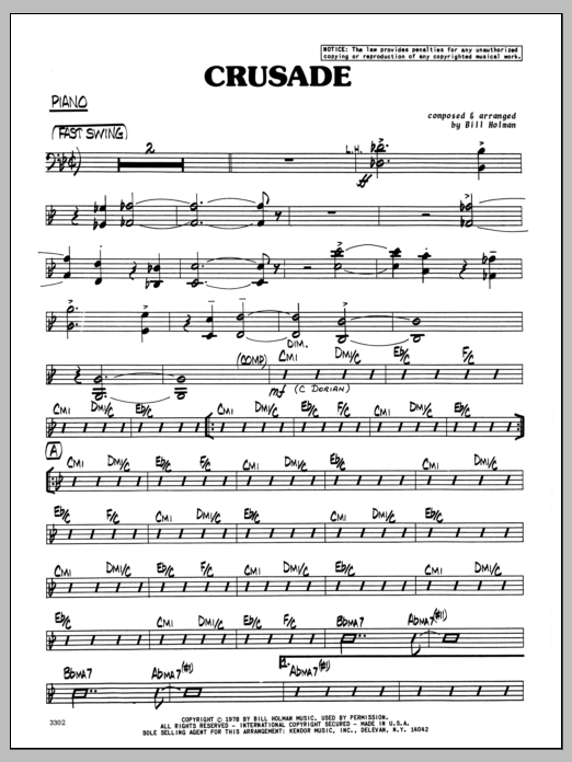 Download Bill Holman Crusade - Piano sheet music and printable PDF score & Jazz music notes