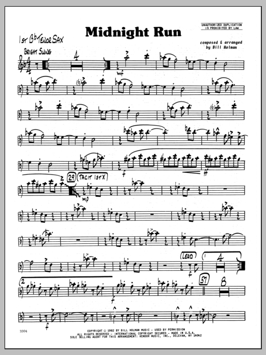 Download Bill Holman Midnight Run - 1st Bb Tenor Saxophone sheet music and printable PDF score & Jazz music notes