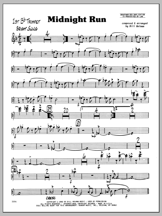 Download Bill Holman Midnight Run - 1st Bb Trumpet sheet music and printable PDF score & Jazz music notes