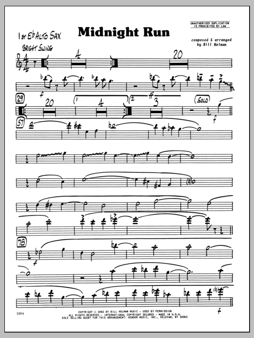 Download Bill Holman Midnight Run - 1st Eb Alto Saxophone sheet music and printable PDF score & Jazz music notes