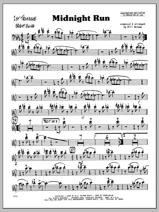 Download Bill Holman Midnight Run - 1st Trombone sheet music and printable PDF score & Jazz music notes