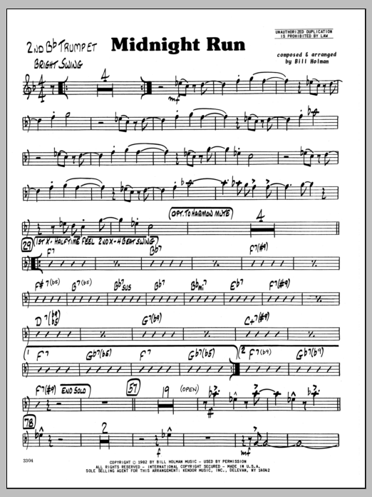 Download Bill Holman Midnight Run - 2nd Bb Trumpet sheet music and printable PDF score & Jazz music notes