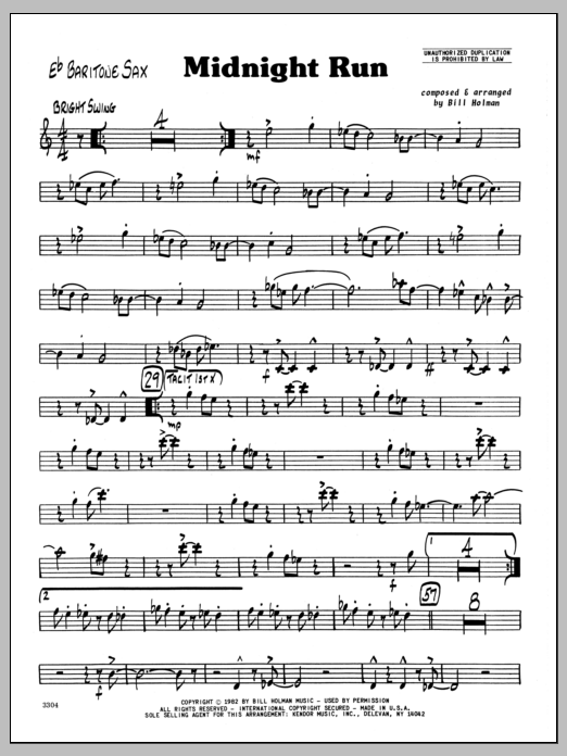 Download Bill Holman Midnight Run - Baritone Sax sheet music and printable PDF score & Jazz music notes