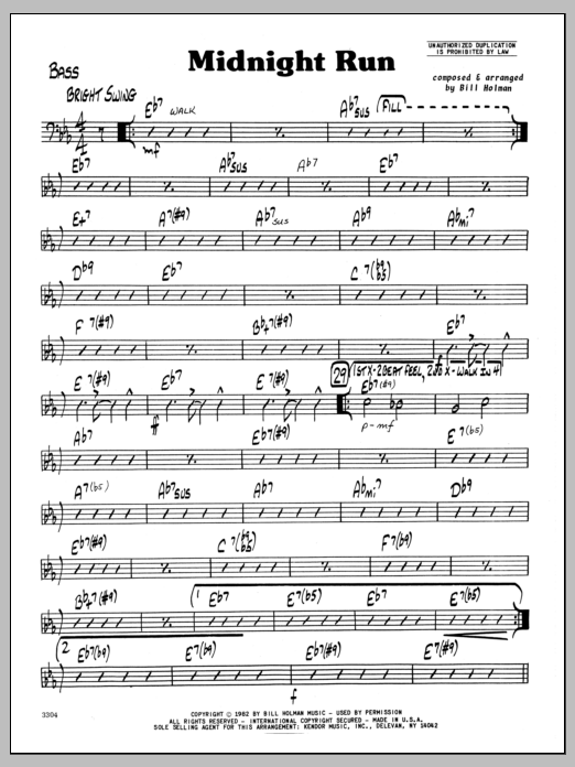 Download Bill Holman Midnight Run - Bass sheet music and printable PDF score & Jazz music notes