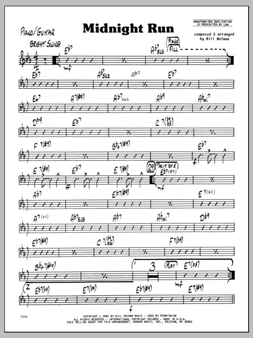 Download Bill Holman Midnight Run - Piano sheet music and printable PDF score & Jazz music notes