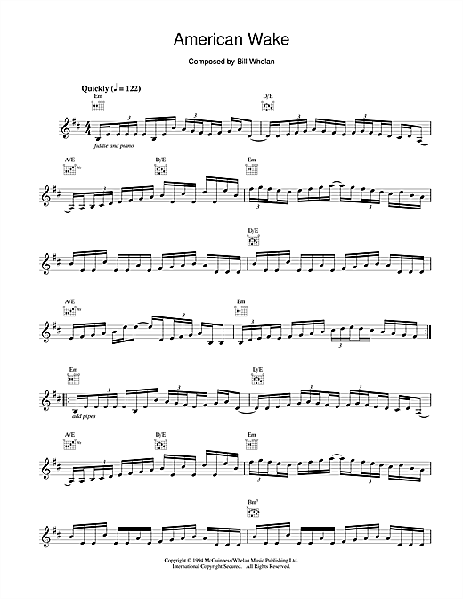 Preview Bill Whelan American Wake (from Riverdance) Musicals sheet music, notes and chords for Piano, SKU: 17494 sheet music, piano notes, chords, guitar tabs, score, transpose, transcribe, how to play, guide, download, learn, tutorial, progression, song, artist, awards, billboard, mtv, vh1, tour, single, album, release