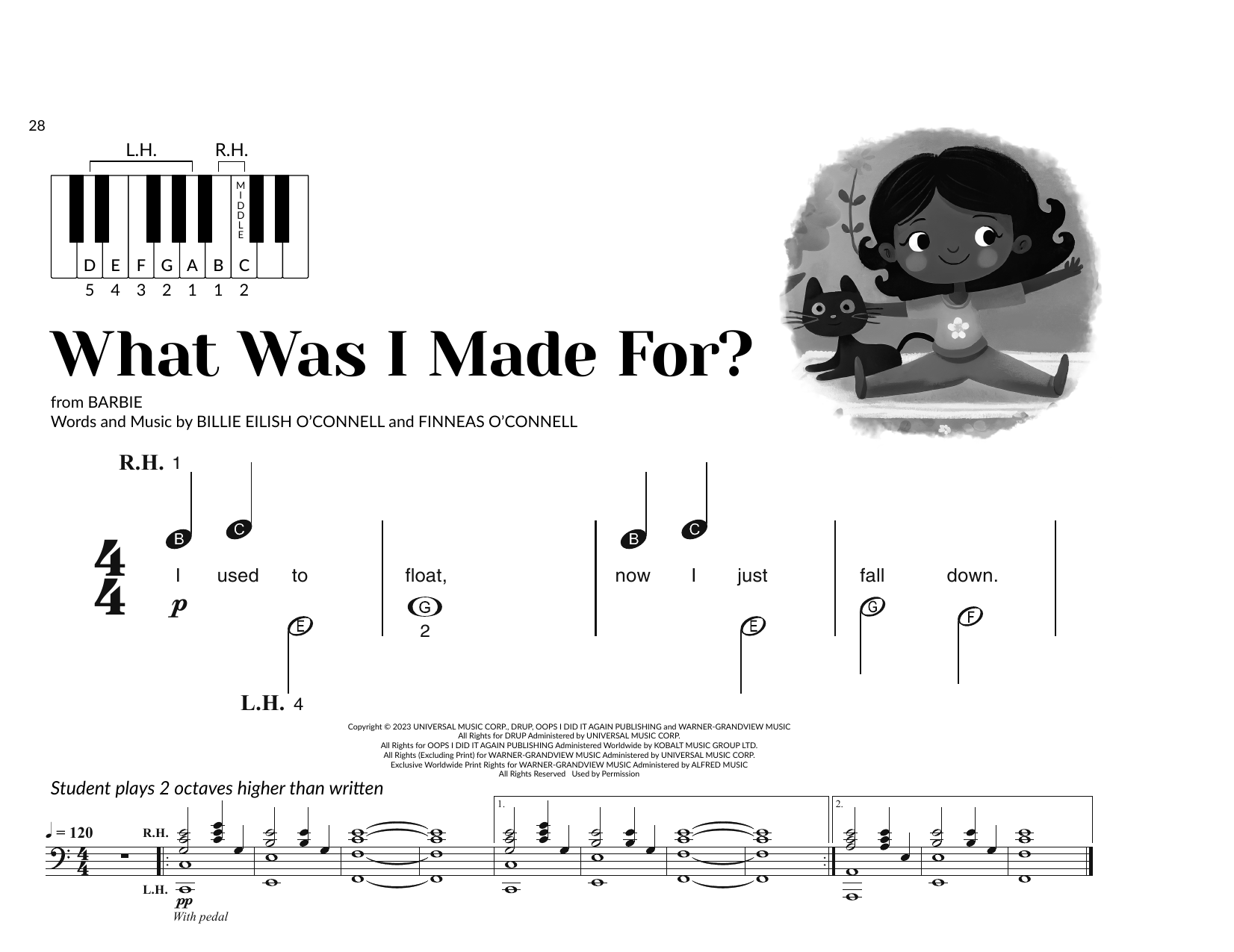 Billie Eilish What Was I Made For? (arr. Brittany McCorriston) Sheet Music & Chords for Very Beginner Piano - Download or Print PDF