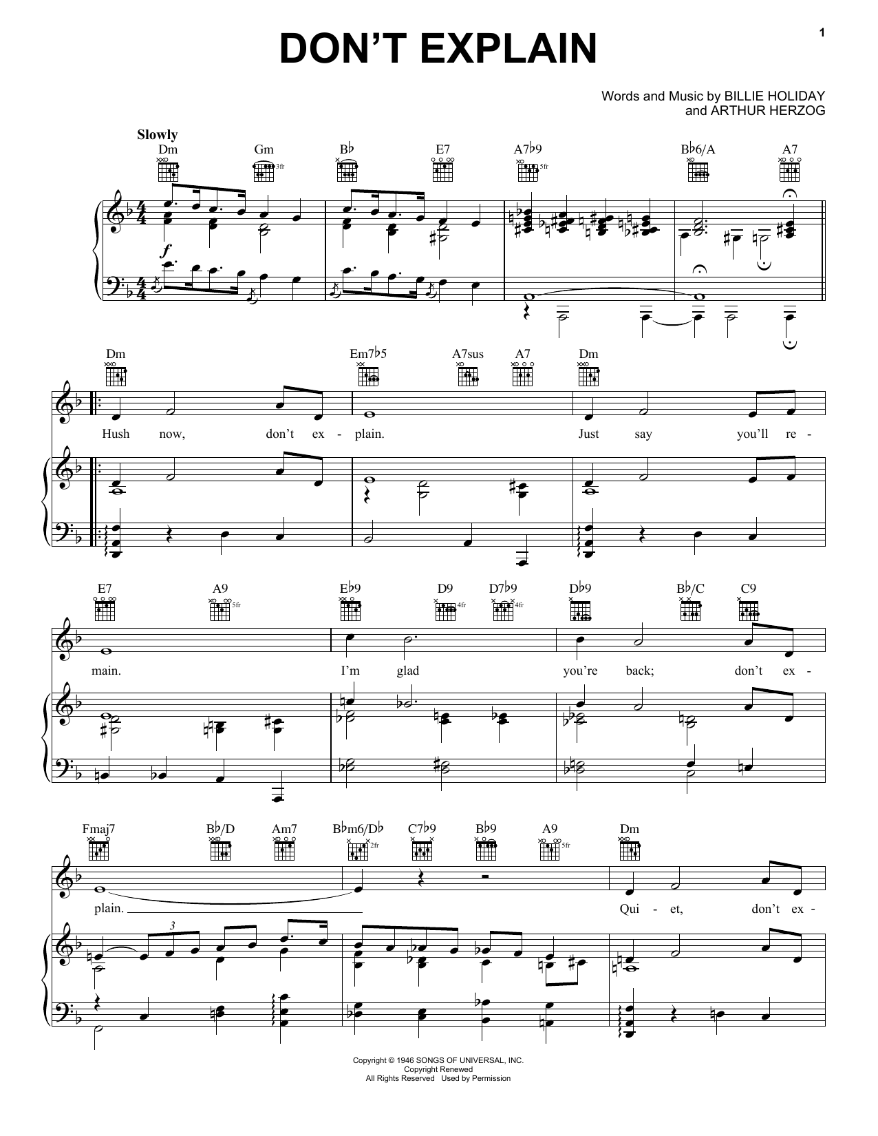 Download Billie Holiday Don't Explain sheet music and printable PDF score & Folk music notes