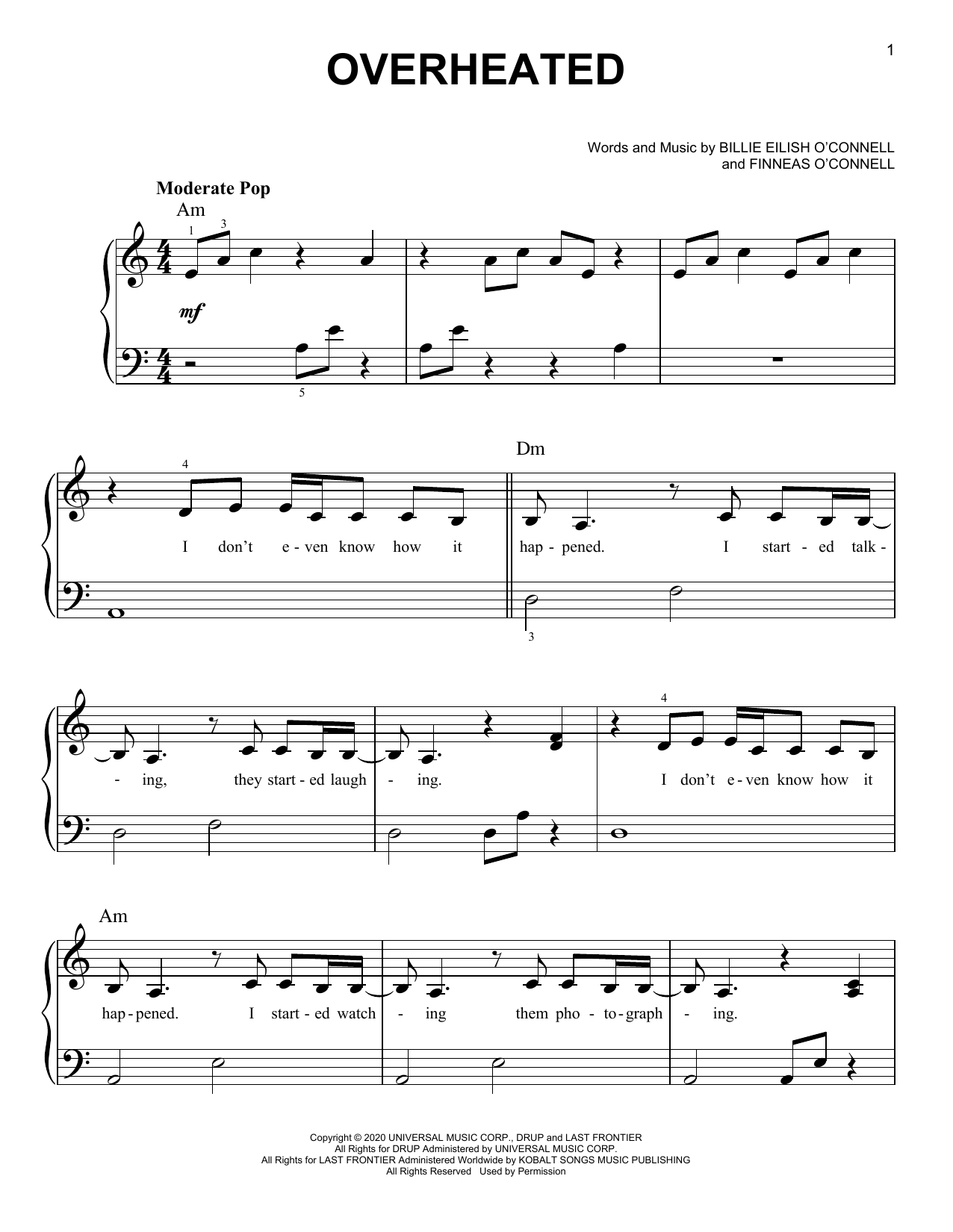 Download Billie Eilish OverHeated sheet music and printable PDF score & Alternative music notes