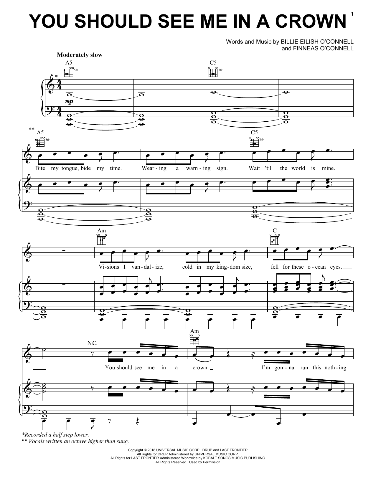 Preview Billie Eilish you should see me in a crown Pop sheet music, notes and chords for Easy Piano, SKU: 429495 sheet music, piano notes, chords, guitar tabs, score, transpose, transcribe, how to play, guide, download, learn, tutorial, progression, song, artist, awards, billboard, mtv, vh1, tour, single, album, release