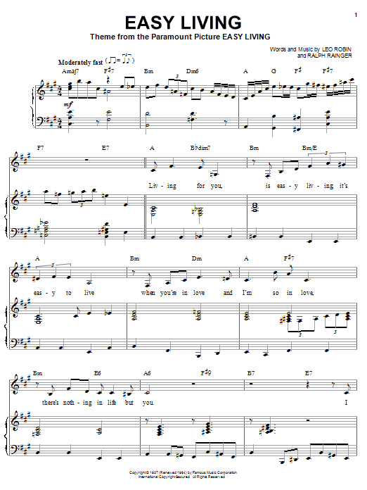 Preview Billie Holiday Easy Living Jazz sheet music, notes and chords for Piano, Vocal & Guitar, SKU: 121466 sheet music, piano notes, chords, guitar tabs, score, transpose, transcribe, how to play, guide, download, learn, tutorial, progression, song, artist, awards, billboard, mtv, vh1, tour, single, album, release