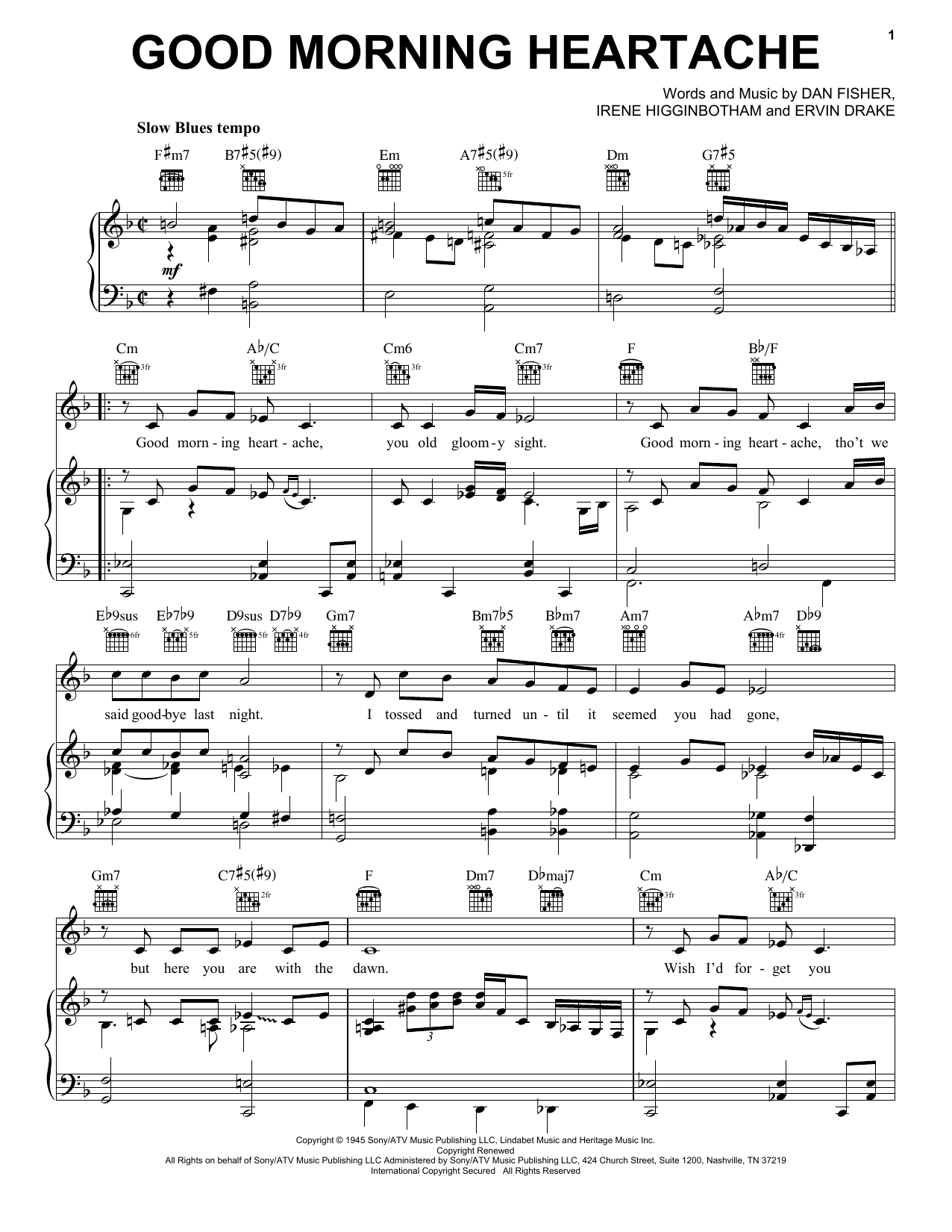Download Billie Holiday Good Morning Heartache sheet music and printable PDF score & Folk music notes