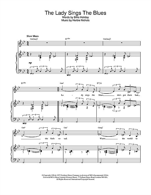 Preview Billie Holiday The Lady Sings The Blues Jazz sheet music, notes and chords for Piano, SKU: 18371 sheet music, piano notes, chords, guitar tabs, score, transpose, transcribe, how to play, guide, download, learn, tutorial, progression, song, artist, awards, billboard, mtv, vh1, tour, single, album, release