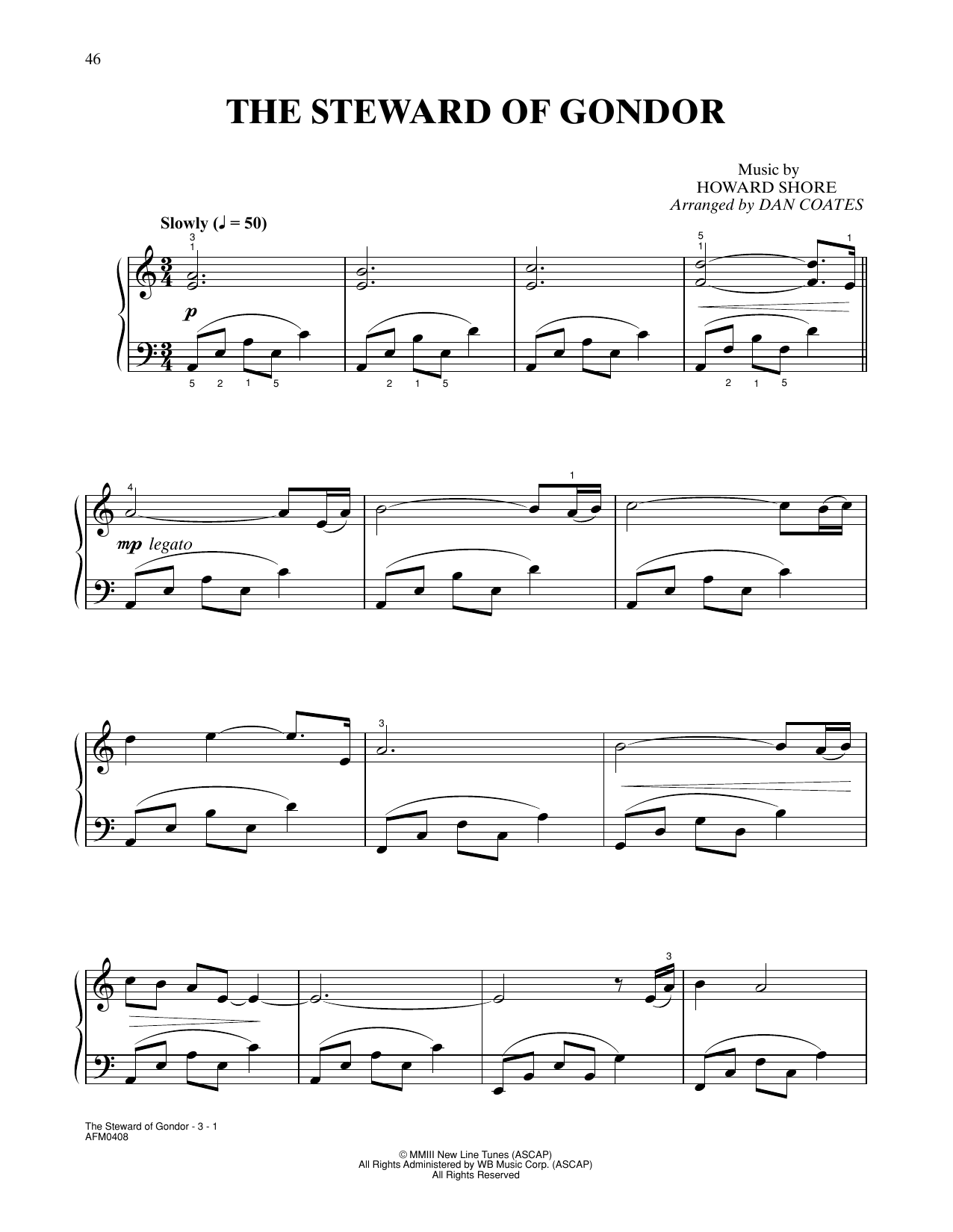 Billy Boyd The Steward of Gondor (from The Lord Of The Rings: The Return Of The King) (arr. Dan Coates) Sheet Music & Chords for Easy Piano - Download or Print PDF