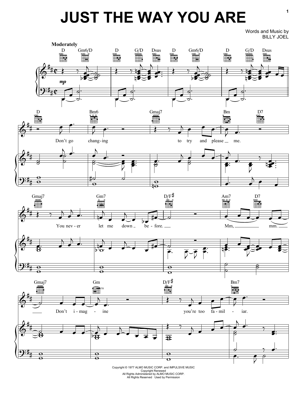 Download Billy Joel Just The Way You Are sheet music and printable PDF score & Rock music notes