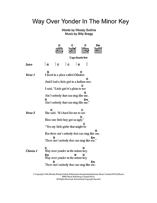 Download Billy Bragg Way Over Yonder In The Minor Key sheet music and printable PDF score & Folk music notes