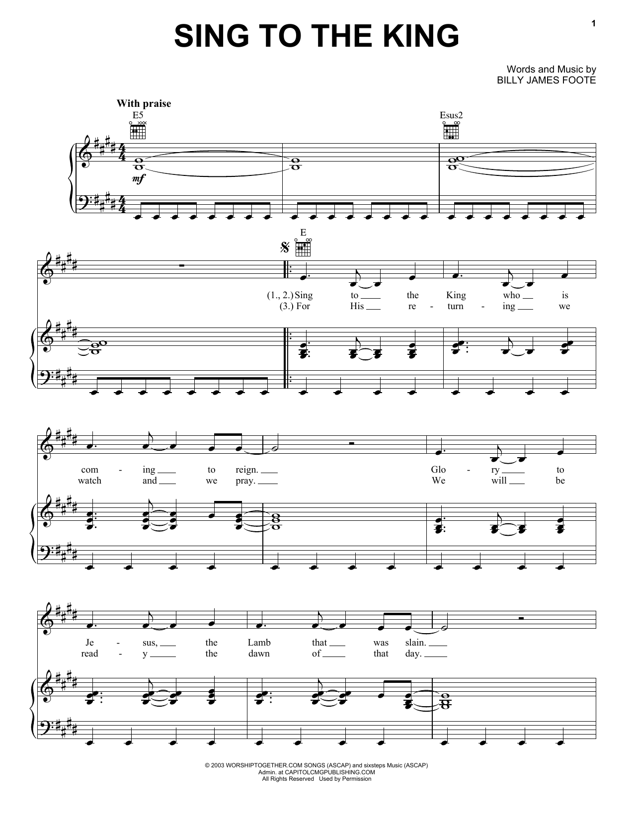 Preview Billy Foote Sing To The King Pop sheet music, notes and chords for Easy Guitar Tab, SKU: 81981 Download Billy Foote Sing To The King sheet music and printable PDF score & Pop music notes