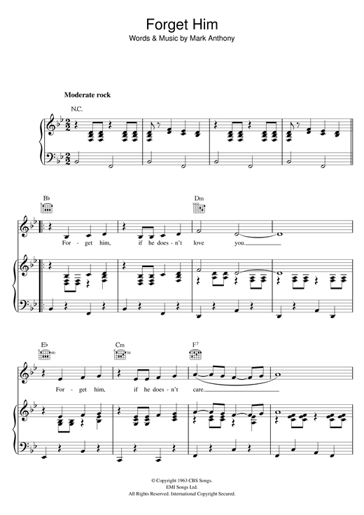 Preview Billy Fury Forget Him Rock N Roll sheet music, notes and chords for Piano, Vocal & Guitar (Right-Hand Melody), SKU: 121004 sheet music, piano notes, chords, guitar tabs, score, transpose, transcribe, how to play, guide, download, learn, tutorial, progression, song, artist, awards, billboard, mtv, vh1, tour, single, album, release
