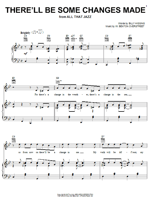Preview Billy Higgins There'll Be Some Changes Made Jazz sheet music, notes and chords for Piano, Vocal & Guitar (Right-Hand Melody), SKU: 59016 sheet music, piano notes, chords, guitar tabs, score, transpose, transcribe, how to play, guide, download, learn, tutorial, progression, song, artist, awards, billboard, mtv, vh1, tour, single, album, release