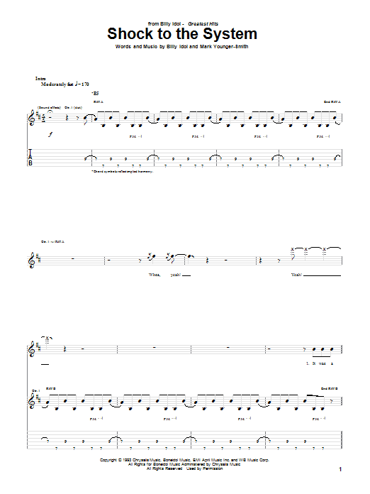 Preview Billy Idol Shock To The System Rock sheet music, notes and chords for Guitar Tab, SKU: 51622 sheet music, piano notes, chords, guitar tabs, score, transpose, transcribe, how to play, guide, download, learn, tutorial, progression, song, artist, awards, billboard, mtv, vh1, tour, single, album, release