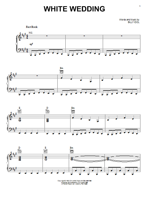 Download Billy Idol White Wedding sheet music and printable PDF score & Pop music notes