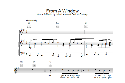 Download The Beatles From A Window sheet music and printable PDF score & Rock music notes