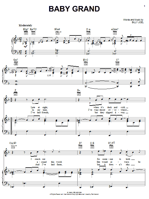Preview Billy Joel Baby Grand Rock sheet music, notes and chords for Piano, Vocal & Guitar (Right-Hand Melody), SKU: 28499 Download Billy Joel Baby Grand sheet music and printable PDF score & Rock music notes