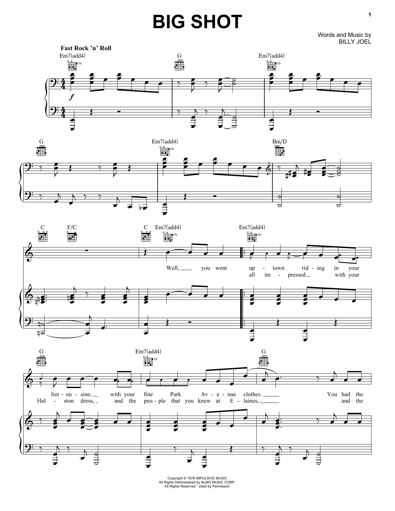 Preview Billy Joel Big Shot Rock sheet music, notes and chords for Lyrics & Chords, SKU: 79610 Download Billy Joel Big Shot sheet music and printable PDF score & Rock music notes