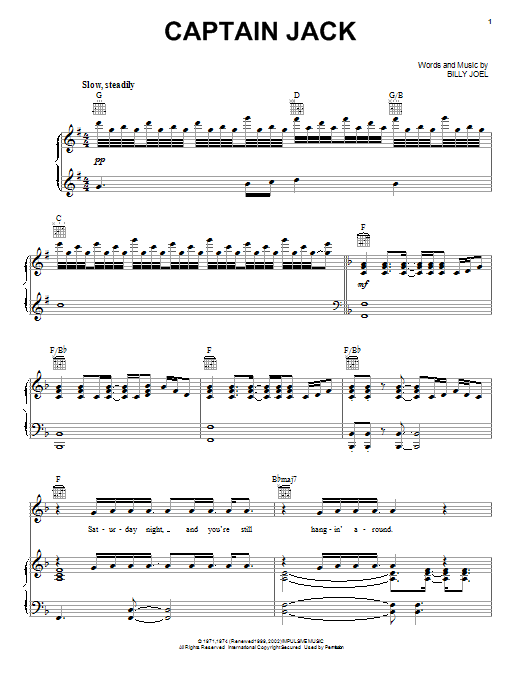 Preview Billy Joel Captain Jack Rock sheet music, notes and chords for Lyrics & Chords, SKU: 79598 Download Billy Joel Captain Jack sheet music and printable PDF score & Rock music notes