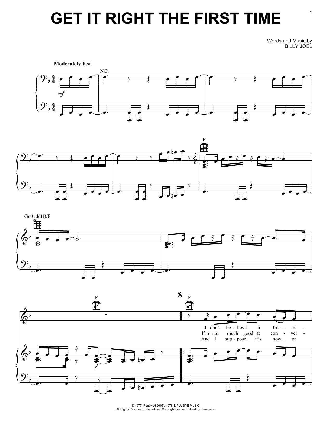 Download Billy Joel Get It Right The First Time sheet music and printable PDF score & Rock music notes