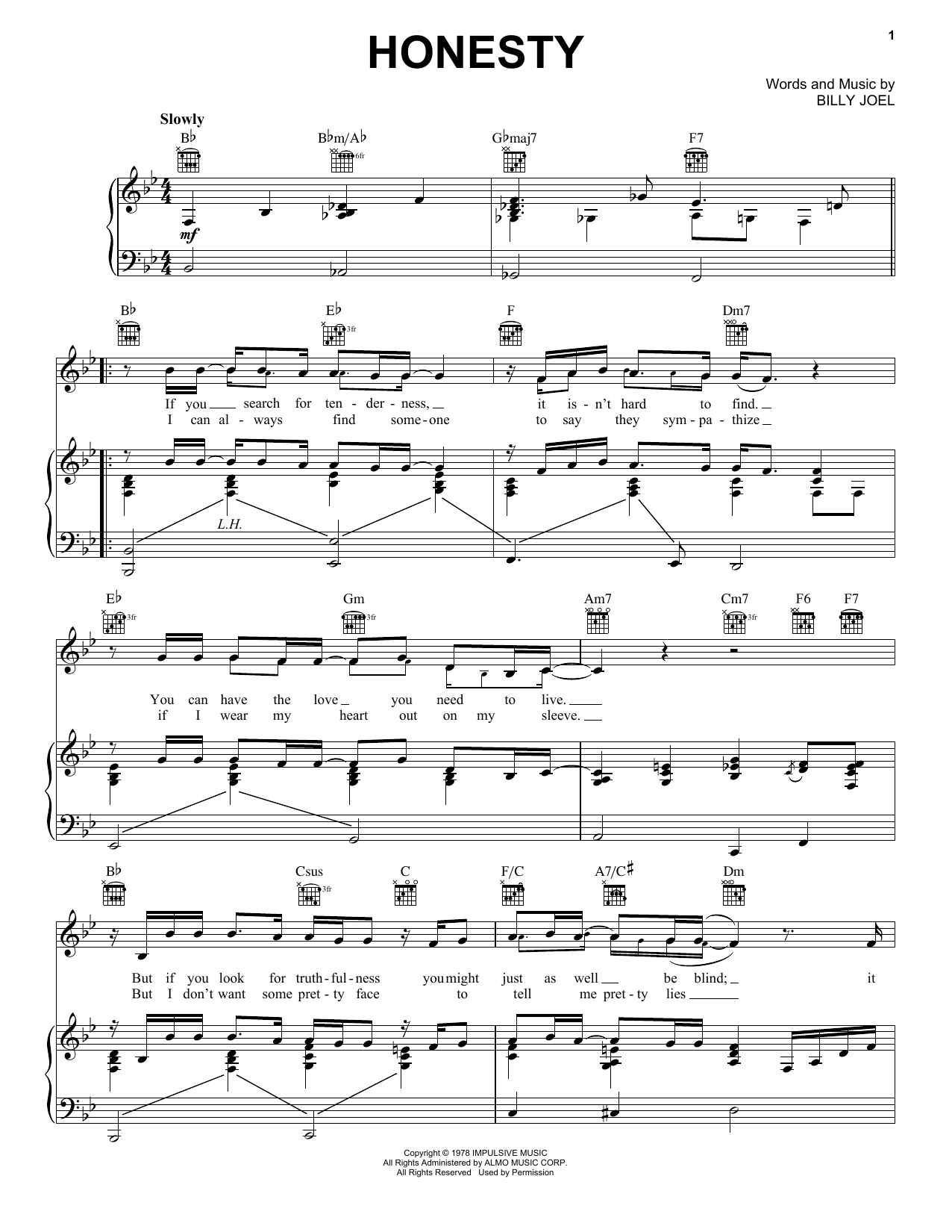 Preview Billy Joel Honesty Pop sheet music, notes and chords for Piano & Vocal, SKU: 121448 sheet music, piano notes, chords, guitar tabs, score, transpose, transcribe, how to play, guide, download, learn, tutorial, progression, song, artist, awards, billboard, mtv, vh1, tour, single, album, release