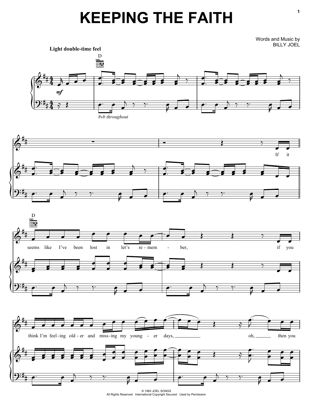 Preview Billy Joel Keeping The Faith Rock sheet music, notes and chords for Lyrics & Chords, SKU: 79586 Download Billy Joel Keeping The Faith sheet music and printable PDF score & Rock music notes