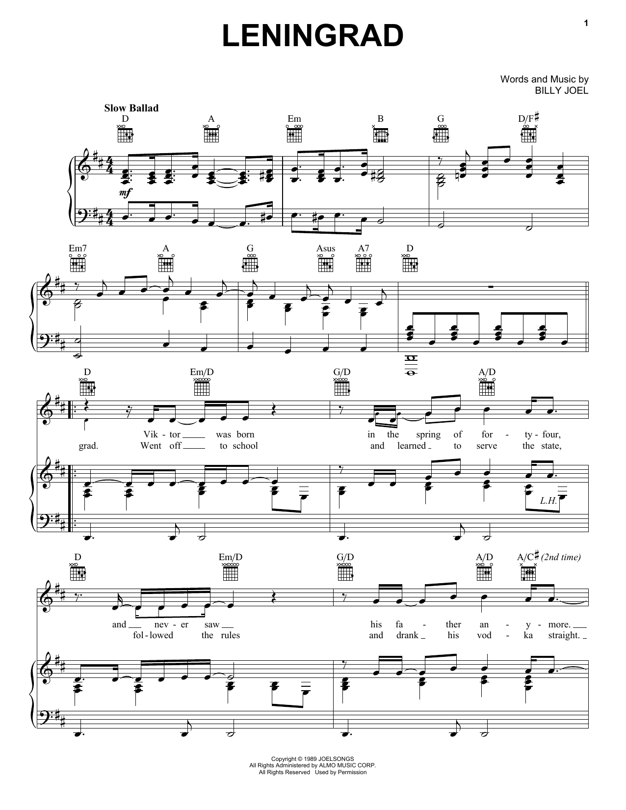 Preview Billy Joel Leningrad Rock sheet music, notes and chords for Lyrics & Chords, SKU: 79609 Download Billy Joel Leningrad sheet music and printable PDF score & Rock music notes