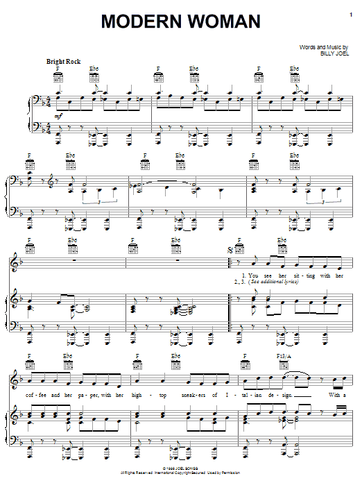Preview Billy Joel Modern Woman Rock sheet music, notes and chords for Lyrics & Chords, SKU: 79579 Download Billy Joel Modern Woman sheet music and printable PDF score & Rock music notes
