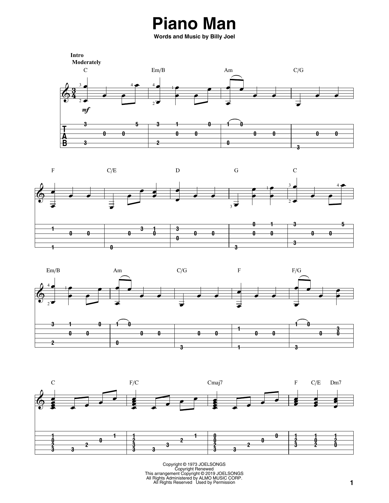 Billy Joel Piano Man Arr Bill Lafleur Sheet Music Download Printable Pop Pdf Solo Guitar Score Sku 414571