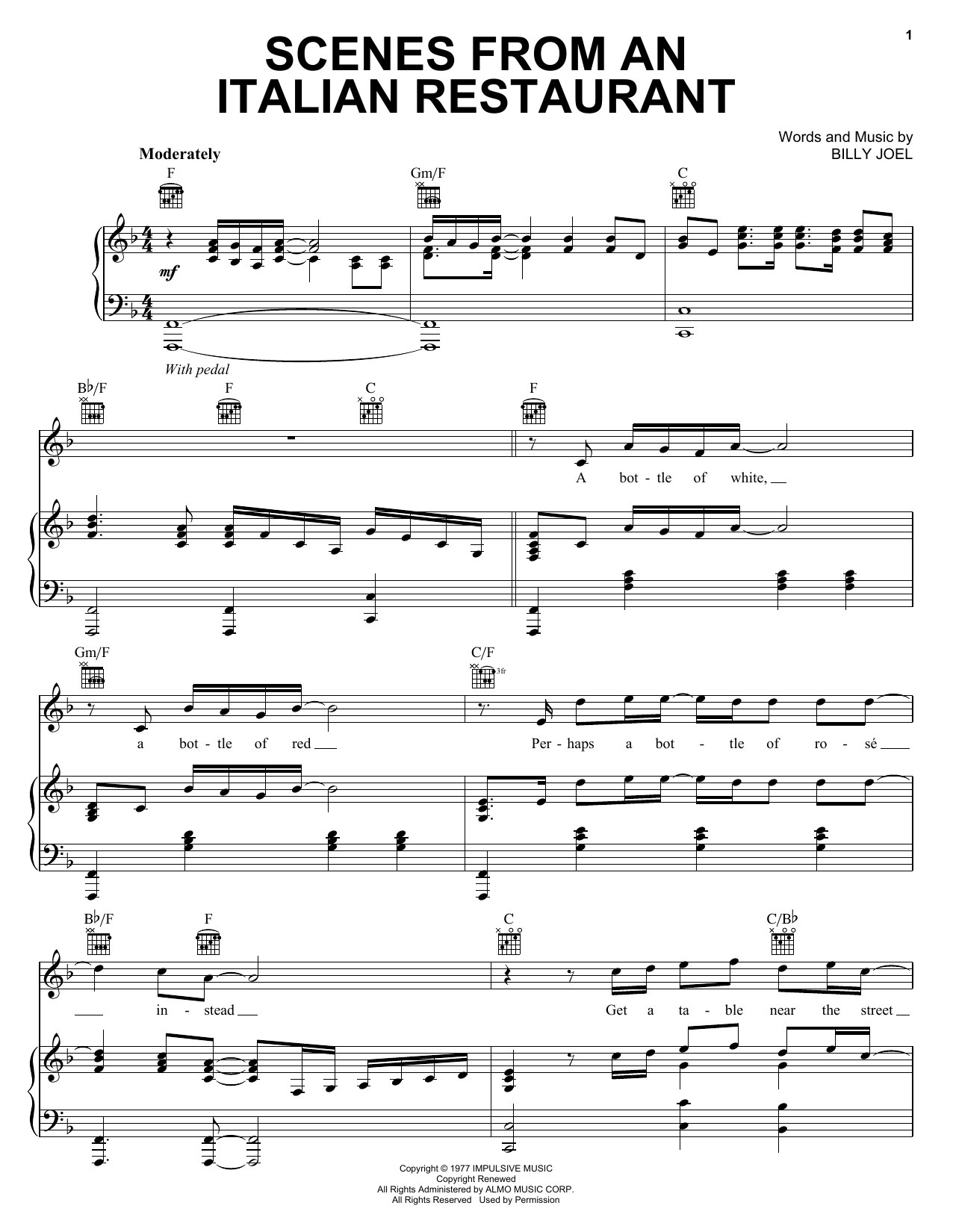 Download Billy Joel Scenes From An Italian Restaurant sheet music and printable PDF score & Rock music notes