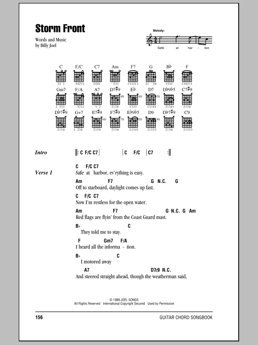 Preview Billy Joel Storm Front Rock sheet music, notes and chords for Lyrics & Chords, SKU: 79595 Download Billy Joel Storm Front sheet music and printable PDF score & Rock music notes
